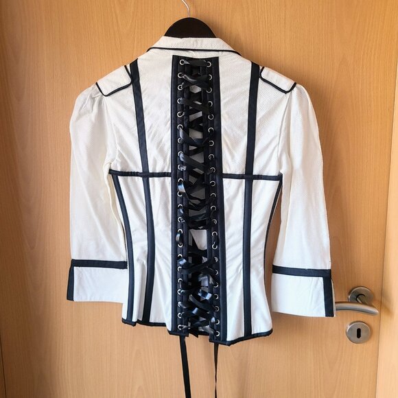 Corset Story White Black Piping Steampunk Double Breasted Corset Jacket Size 24" - Picture 7 of 16